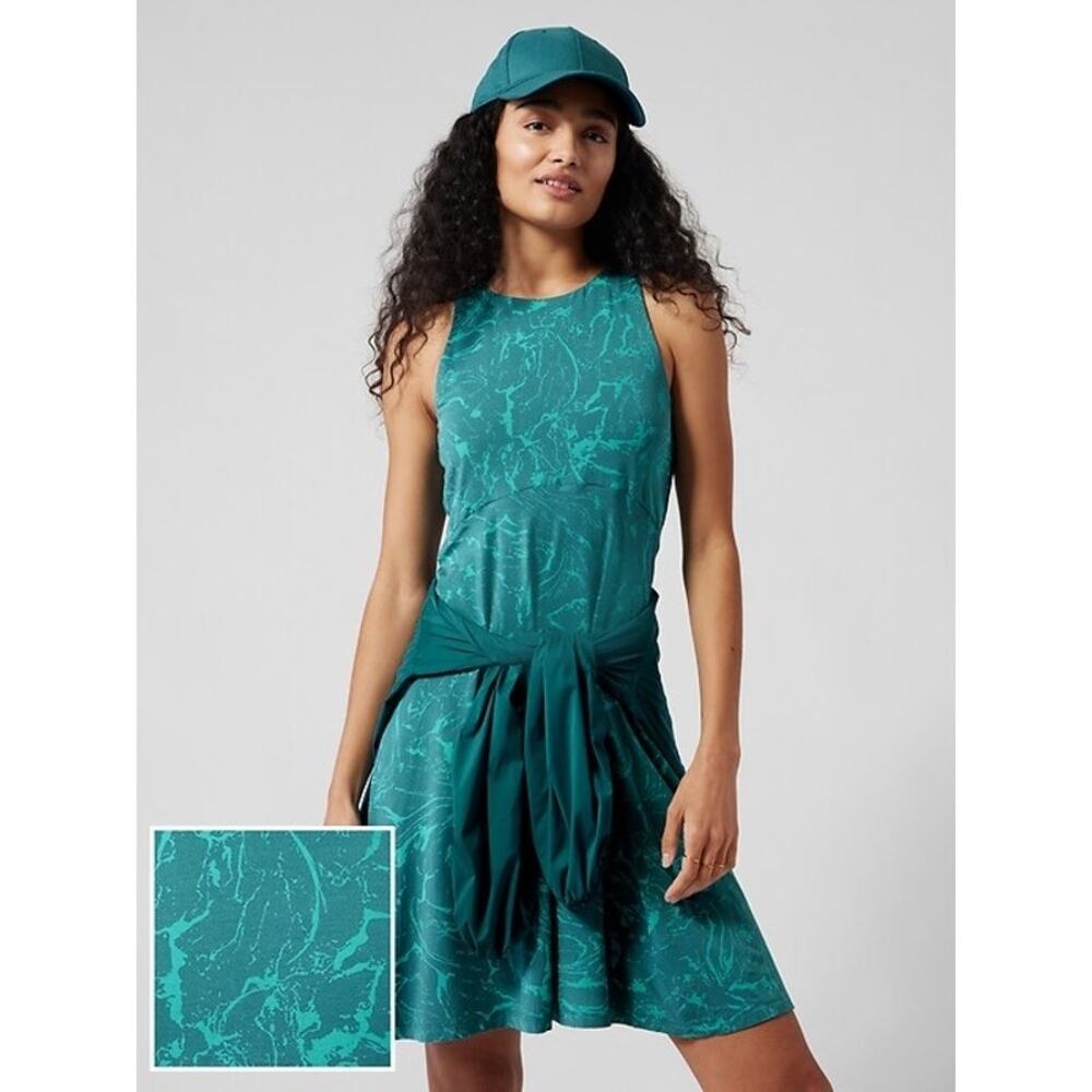 Athleta Dress Womens Size 3X Santorini Patterened Sleeveless Teal Marble Stretch - Picture 4 of 12